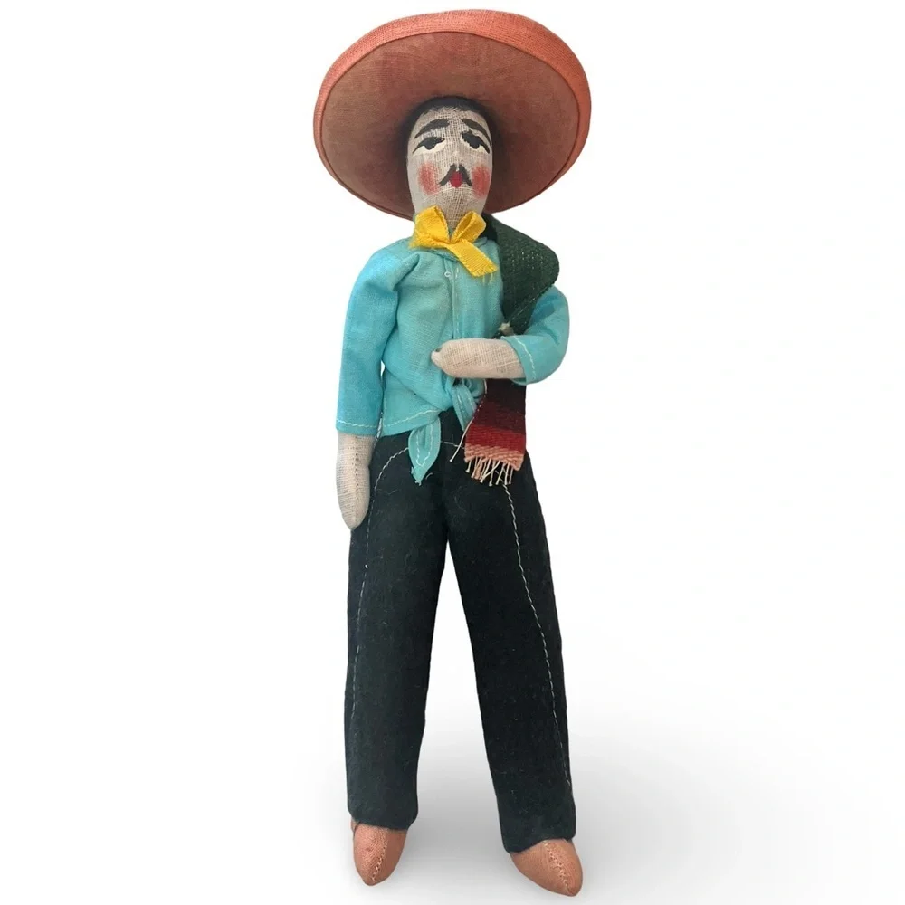 Vintage Handcrafted Mexican Fabric Doll with Sombrero